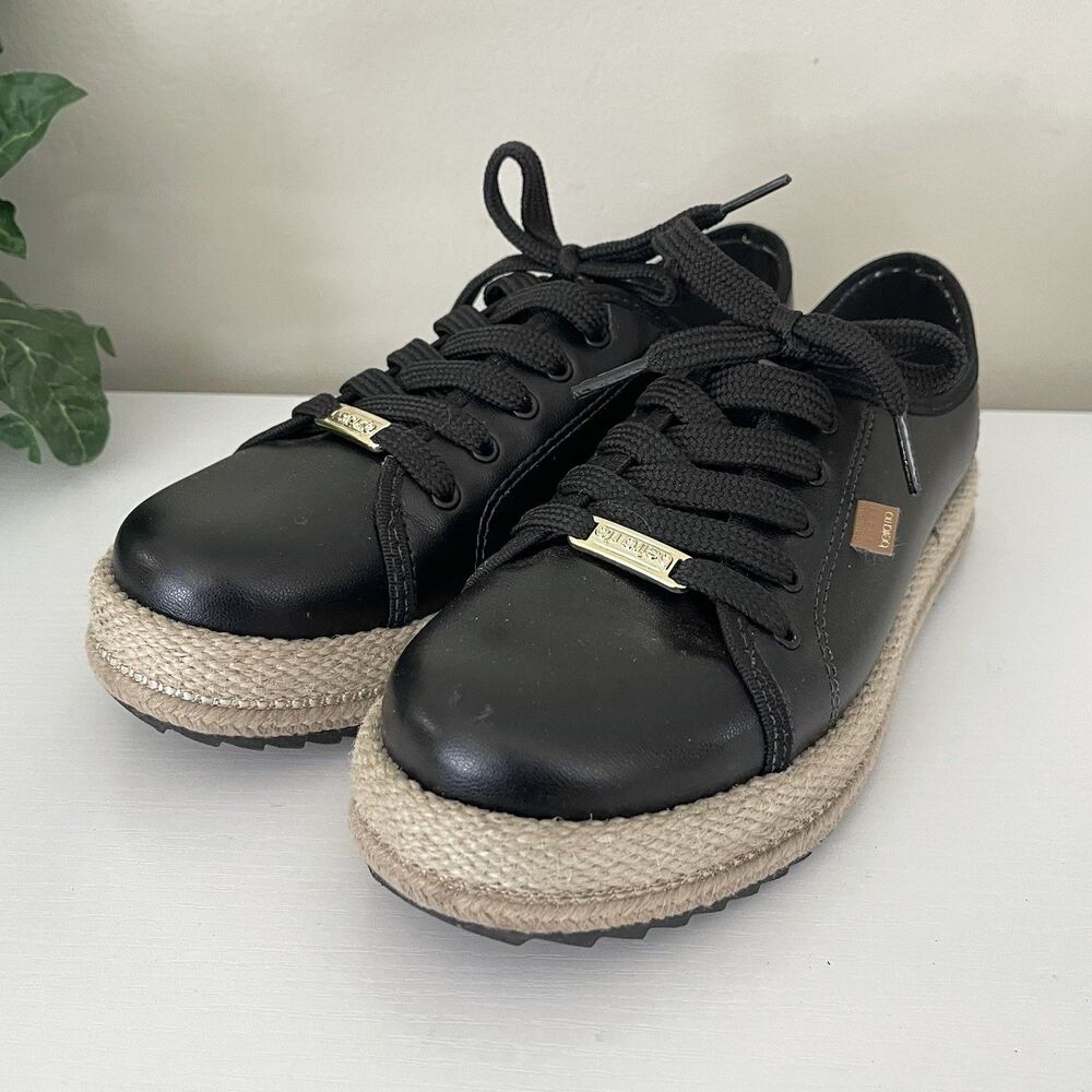 Beira Rio Lace Up Shoes Womens 7 Espadrilles Platforms Black Casual Brazilian